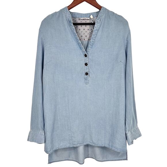 Soft Surroundings Tops - Soft Surroundings LARGE Blue Denim Chambray Long Sleeve Blouse Shirt Top Mature